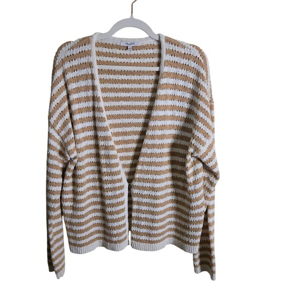 Madewell Open Stitch Cardigan Sweater In Stripe Earthen Sand Size L - Picture 2 of 10